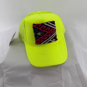 Neon Yellow Trucker Hat with Woven Patch Adjustable Snapback Cap Fashion